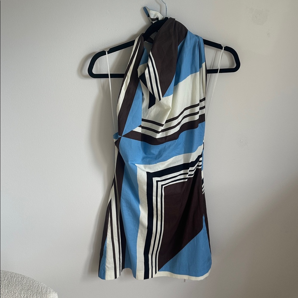 Zara Blue and Brown Geometric Halter Dress